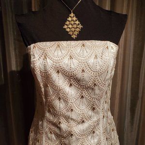 WHBM Cream Embroidered Bustier w/Gold Beading